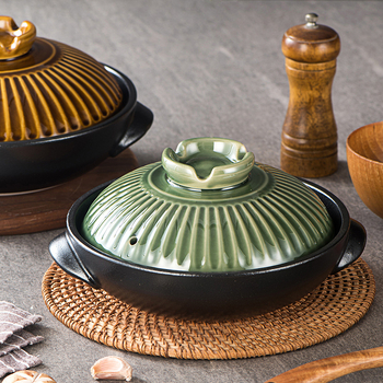 Vas ceramic rotund cu două mânere, oală plată pentru gătit orez în lut, pentru restaurante