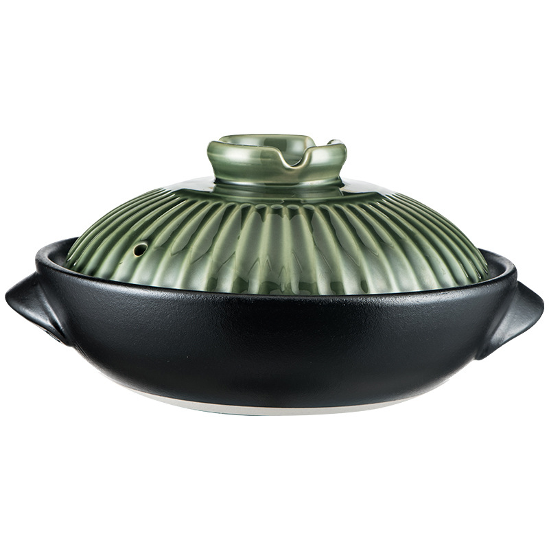 Vas ceramic rotund cu două mânere, oală plată pentru gătit orez în lut, pentru restaurante