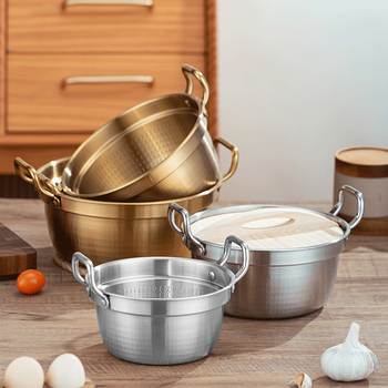Oală de supă mini din oțel inoxidabil, stil coreean, cu capac, mânere duble, 2,1–4 L, oală Sukiyaki