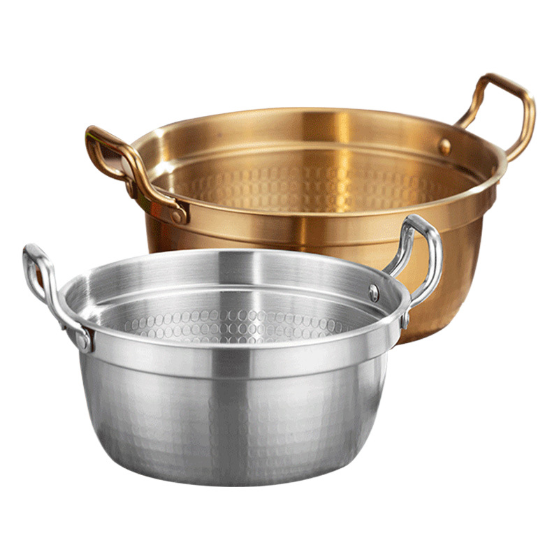 Oală de supă mini din oțel inoxidabil, stil coreean, cu capac, mânere duble, 2,1–4 L, oală Sukiyaki