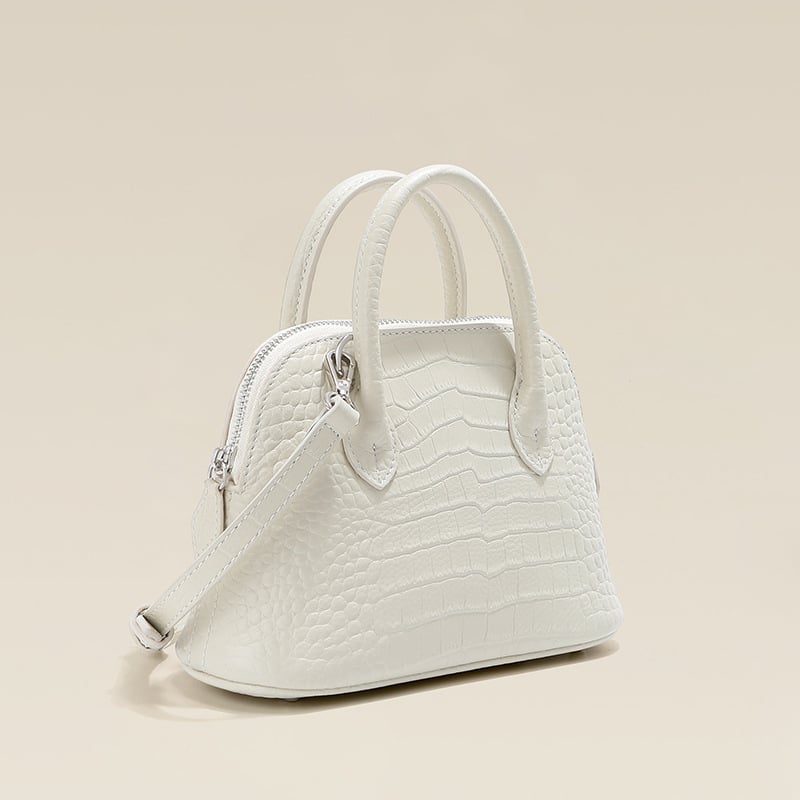 Shell torba s uzorkom krokodila, od prave kože, prvi sloj teleće kože, velika zapremina, dnevna torba za rame, crossbody stil, bowling stil