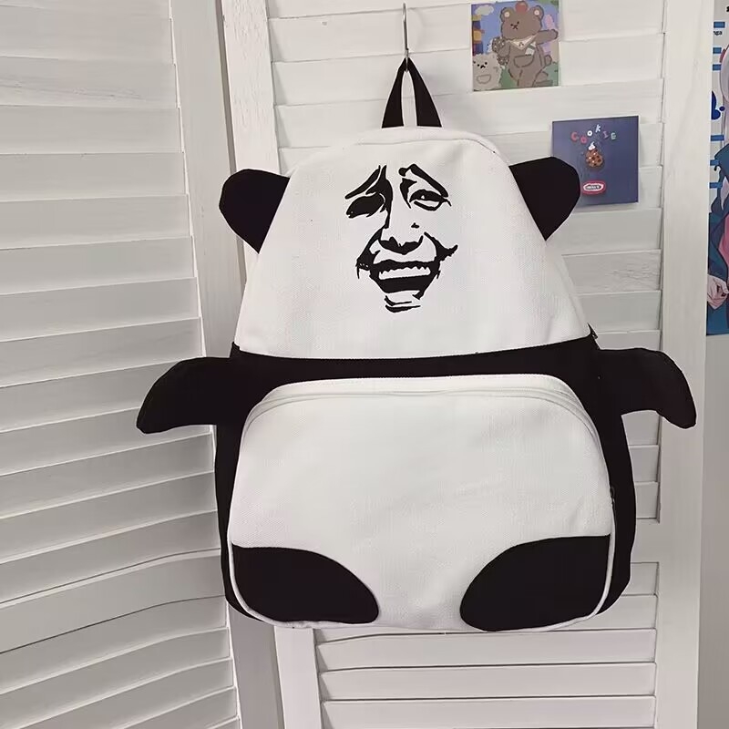 Τσάντα πλάτης από καμβά με panda έκφραση – γλυκιά, δημιουργική και αστεία σχολική τσάντα με μεγάλη χωρητικότητα