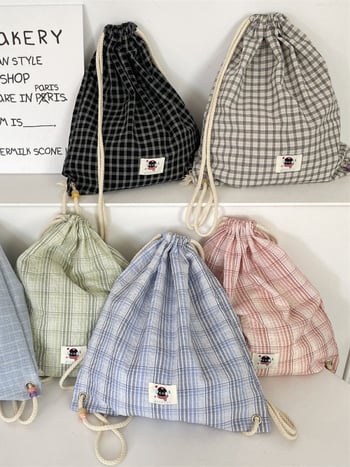 53232 Nova moda šnirni ruksak s perlama, letni karirani platneni ruksak, jednostavan za svakodnevnu upotrebu