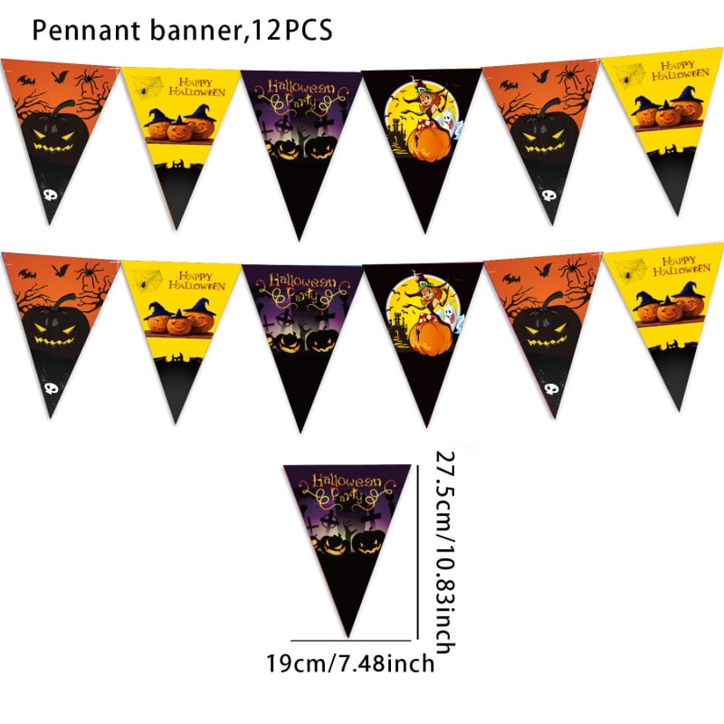 Steaguri triunghiulare din hârtie pentru decor de Halloween, dimensiuni 20×29 cm, albastru-alb