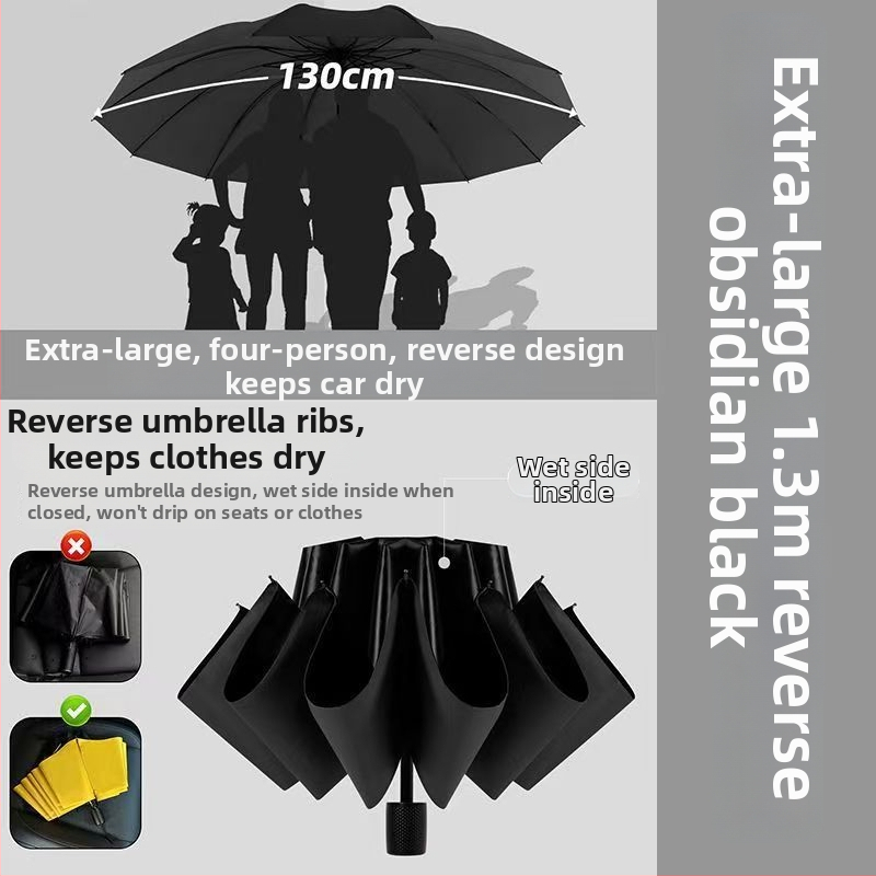 130 cm ekstra veliki sklopivi kišobran za muškarce i žene, 3-djelni, za četiri osobe, dvostruka upotreba sunce i kiša, za ribolov, otporan na oluje
