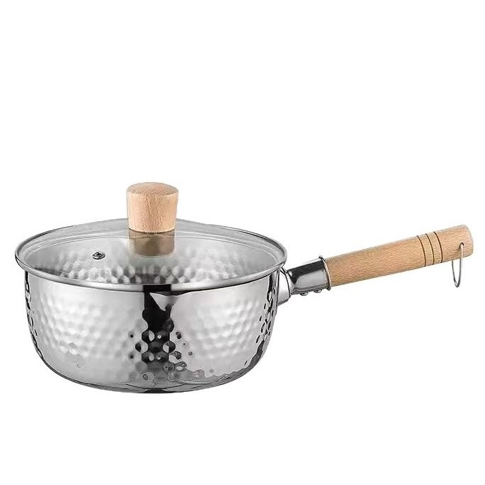 Hongbai oțel inoxidabil seria 400, oală de supă în stil japonez, fără înveliș, capac de sticlă, 2,1–3 L