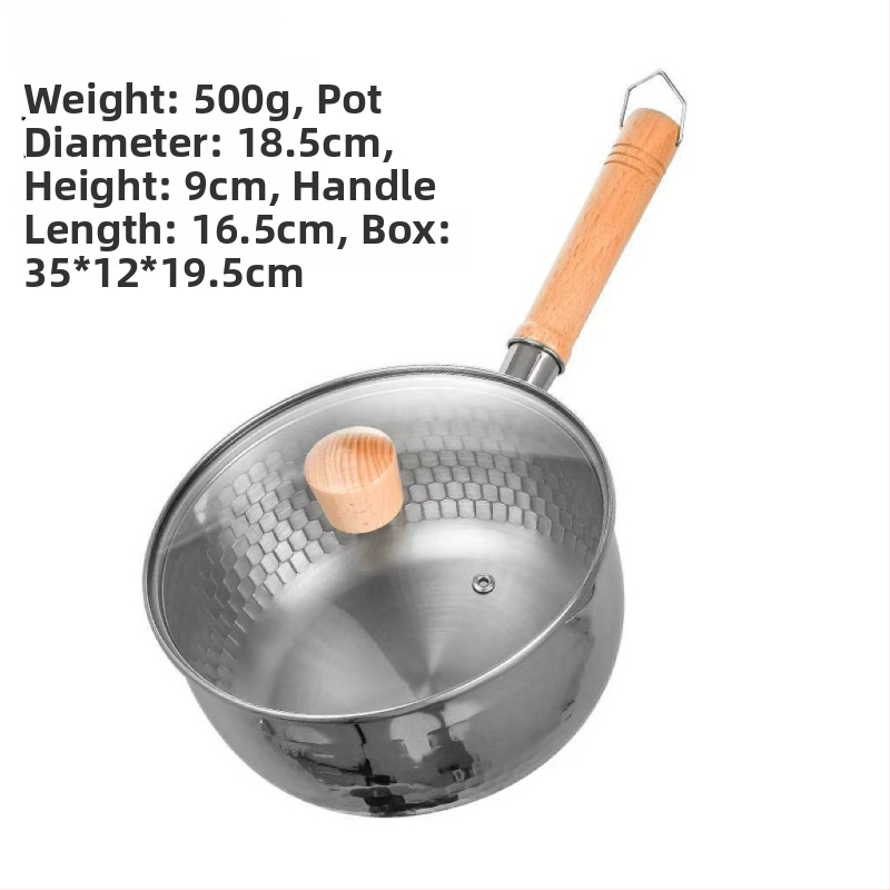 Hongbai oțel inoxidabil seria 400, oală de supă în stil japonez, fără înveliș, capac de sticlă, 2,1–3 L