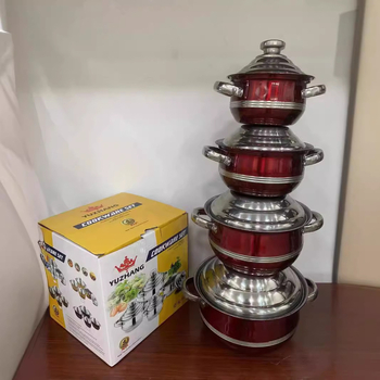 Set de vase din oțel inoxidabil: oală pentru supă, oală mică, tigaie plată și wok; dimensiuni 16–22 cm; oțel inox 410; cadou ideal
