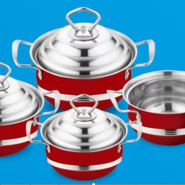 Set de vase din oțel inoxidabil: oală pentru supă, oală mică, tigaie plată și wok; dimensiuni 16–22 cm; oțel inox 410; cadou ideal