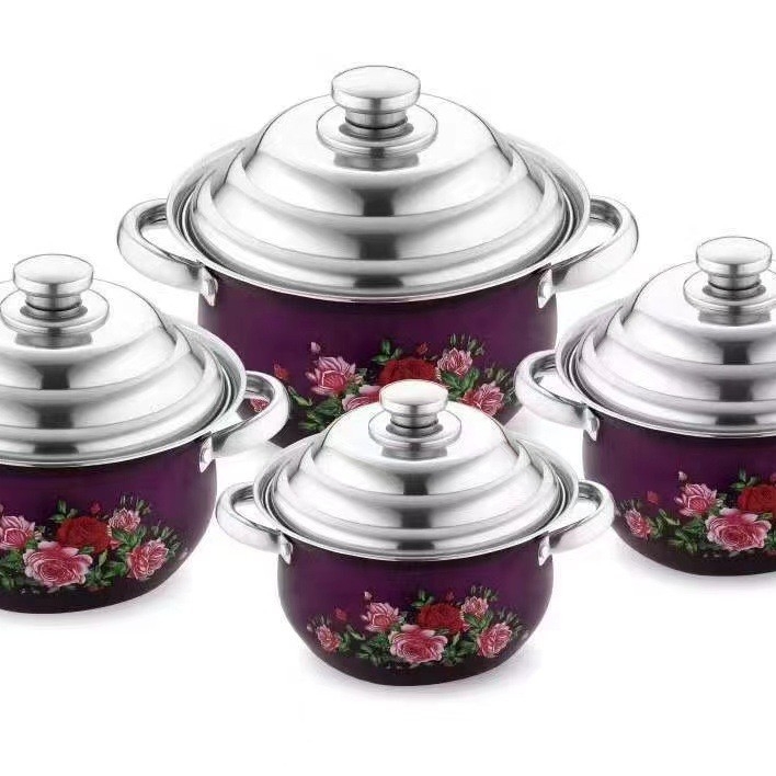 Set de vase din oțel inoxidabil: oală pentru supă, oală mică, tigaie plată și wok; dimensiuni 16–22 cm; oțel inox 410; cadou ideal