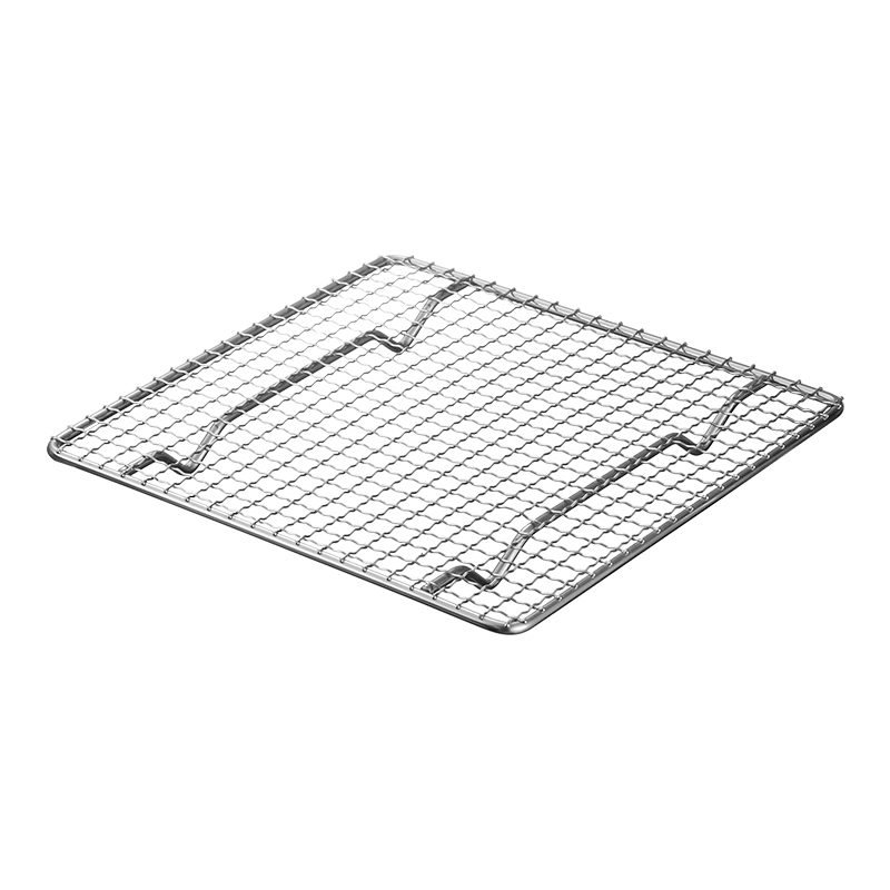 Grătar din oțel inoxidabil pentru barbecue, pătrat, cu drenaj de apă și ulei, plasă întărită cu picioare, pătrate mici, pentru exterior.