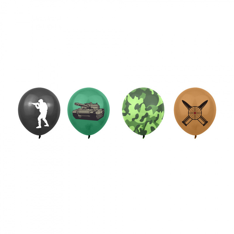 Set de decor pentru petrecere în temă camuflaj militar: banner, stegulețe pentru tort și baloane