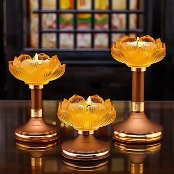 Suport de lumânare cu lotus din sticlă pentru uz casnic, bază pentru lampă cu unt, lampă de ofrandă budistă, suport pentru lampa lui Buddha, decor pentru lampă