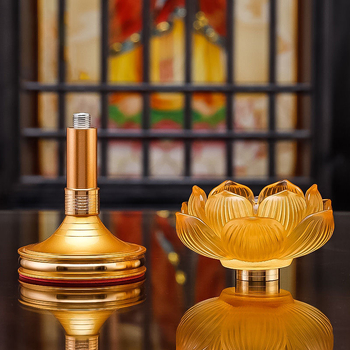Suport de lumânare cu lotus din sticlă pentru uz casnic, bază pentru lampă cu unt, lampă de ofrandă budistă, suport pentru lampa lui Buddha, decor pentru lampă