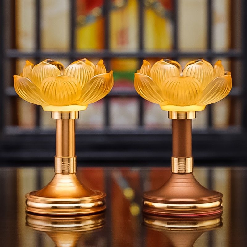 Suport de lumânare cu lotus din sticlă pentru uz casnic, bază pentru lampă cu unt, lampă de ofrandă budistă, suport pentru lampa lui Buddha, decor pentru lampă