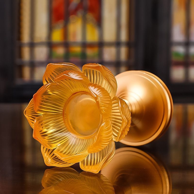 Suport de lumânare cu lotus din sticlă pentru uz casnic, bază pentru lampă cu unt, lampă de ofrandă budistă, suport pentru lampa lui Buddha, decor pentru lampă