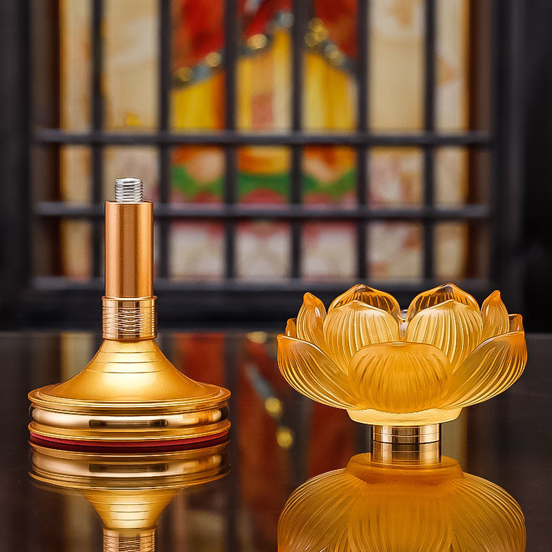 Suport de lumânare cu lotus din sticlă pentru uz casnic, bază pentru lampă cu unt, lampă de ofrandă budistă, suport pentru lampa lui Buddha, decor pentru lampă
