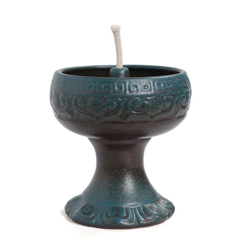 Lampă ceramică de ulei cu Buddha, suport retro pentru templu, bază de lampă cu imprimare a logo-ului