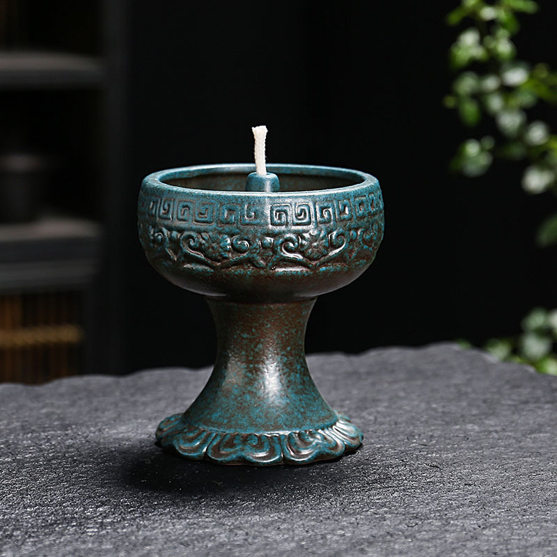 Lampă ceramică de ulei cu Buddha, suport retro pentru templu, bază de lampă cu imprimare a logo-ului