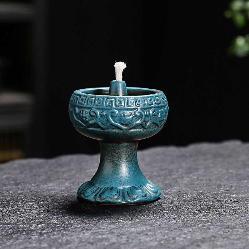 Lampă ceramică de ulei cu Buddha, suport retro pentru templu, bază de lampă cu imprimare a logo-ului