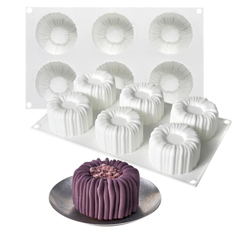 Set cu 6 forme Charlotte Mousse pentru tort, forme cilindrice din silicon cu caneluri, pentru cofetărie DIY