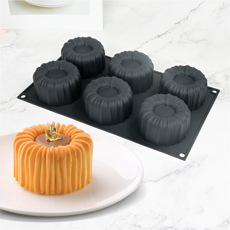Set cu 6 forme Charlotte Mousse pentru tort, forme cilindrice din silicon cu caneluri, pentru cofetărie DIY