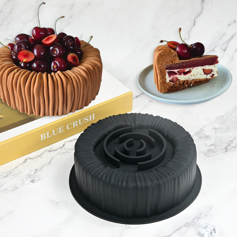 Set cu 6 forme Charlotte Mousse pentru tort, forme cilindrice din silicon cu caneluri, pentru cofetărie DIY