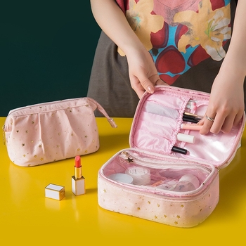 Geantă cosmetică în stil Ins, geantă mare de toaletă din catifea pentru călătorii