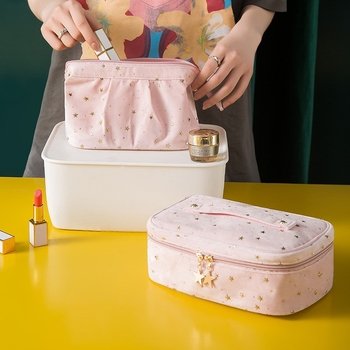 Geantă cosmetică în stil Ins, geantă mare de toaletă din catifea pentru călătorii