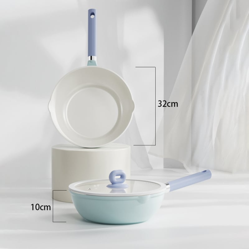 Set ceramic antiaderent: oală pentru lapte, oală pentru hrana de bebe, oală pentru tăiței instant, tigaie pentru prăjit, oală pentru supă – colecție completă