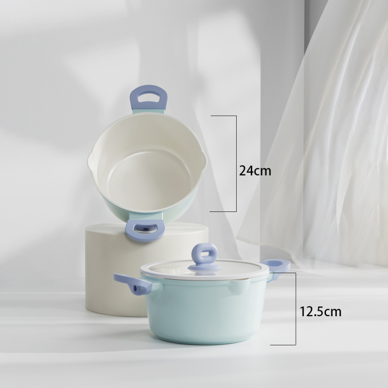 Set ceramic antiaderent: oală pentru lapte, oală pentru hrana de bebe, oală pentru tăiței instant, tigaie pentru prăjit, oală pentru supă – colecție completă