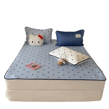 Set de trei piese din Ice Silk cu buline, covoraș răcoros pentru vară, lavabil la mașină, antiderapant și moale