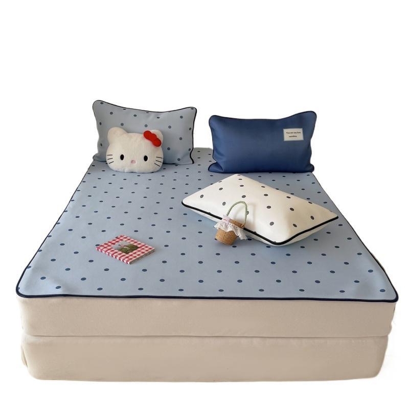 Set de trei piese din Ice Silk cu buline, covoraș răcoros pentru vară, lavabil la mașină, antiderapant și moale