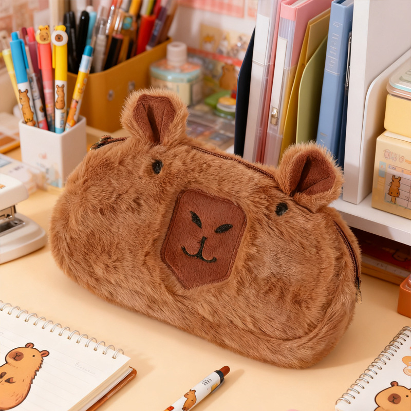 Geantă pluș pentru pixuri cu capybara, geantă de cosmetică cu capacitate mare, rezistentă la pete și amuzantă
