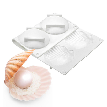 Set din silicon pentru copt, 6 forme cu formă de cochilie pentru prăjituri, forme pentru mousse de ciocolată cu perle și forme pentru lumânări