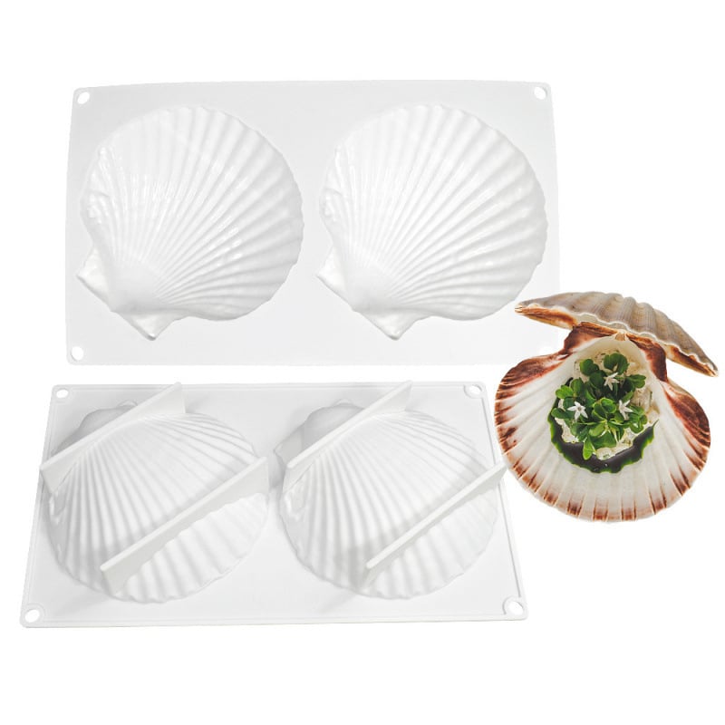 Set din silicon pentru copt, 6 forme cu formă de cochilie pentru prăjituri, forme pentru mousse de ciocolată cu perle și forme pentru lumânări