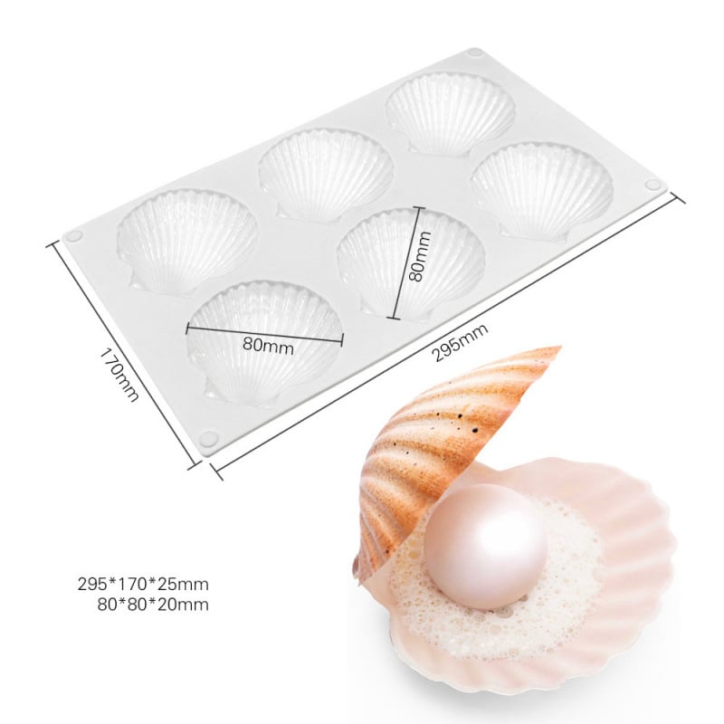 Set din silicon pentru copt, 6 forme cu formă de cochilie pentru prăjituri, forme pentru mousse de ciocolată cu perle și forme pentru lumânări