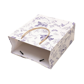 Geantă de cadouri cu mâner, stil chinezesc, imprimeu floral și cu păsări, carton alb, geantă de hârtie premium.