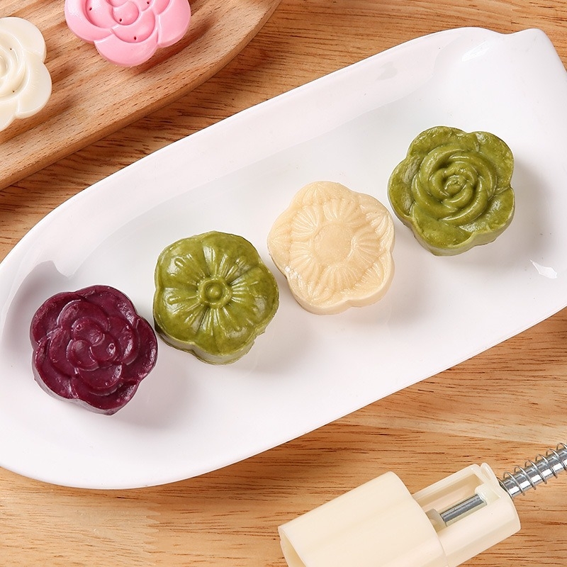 Formă pentru Mooncake cu model floral, Mid-Autumn, pastă din fasole mung, presare manuală, ustensilă de patiserie pentru uz casnic