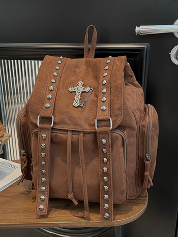 Ženski PU ruksak velikog kapaciteta, novi model 2025, casual stil s križnim metalnim ukrasima, za studentice