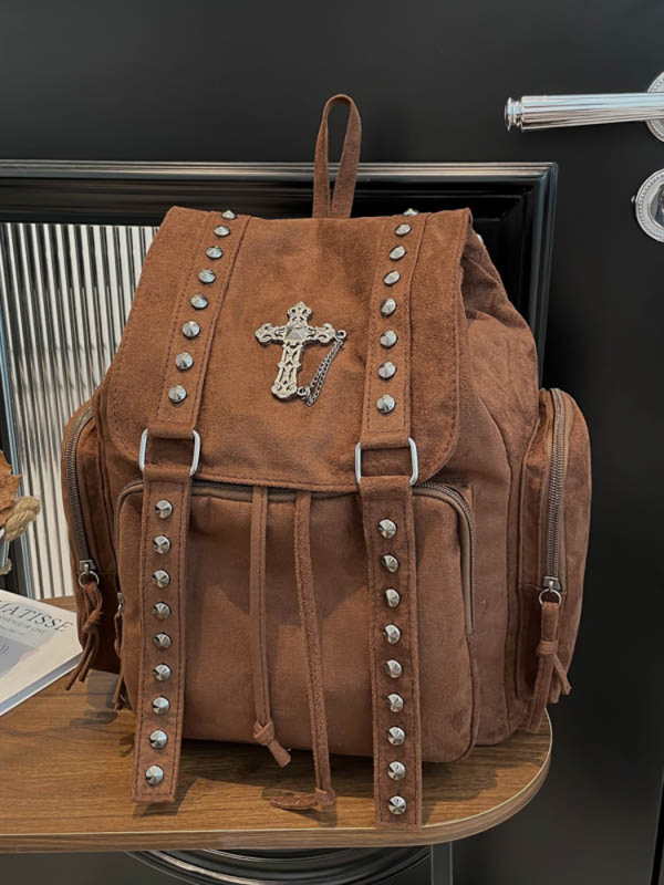 Ženski PU ruksak velikog kapaciteta, novi model 2025, casual stil s križnim metalnim ukrasima, za studentice