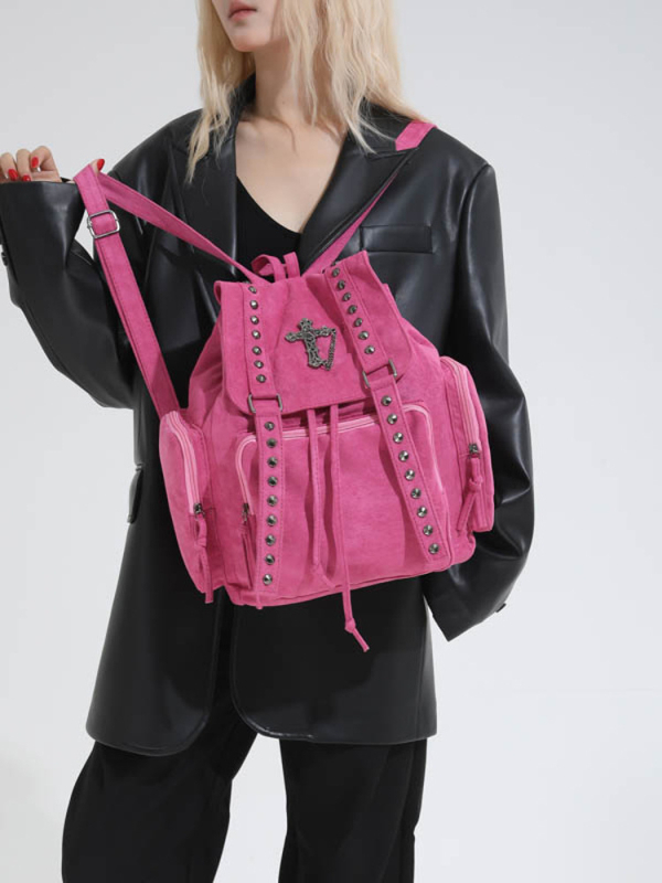 Ženski PU ruksak velikog kapaciteta, novi model 2025, casual stil s križnim metalnim ukrasima, za studentice