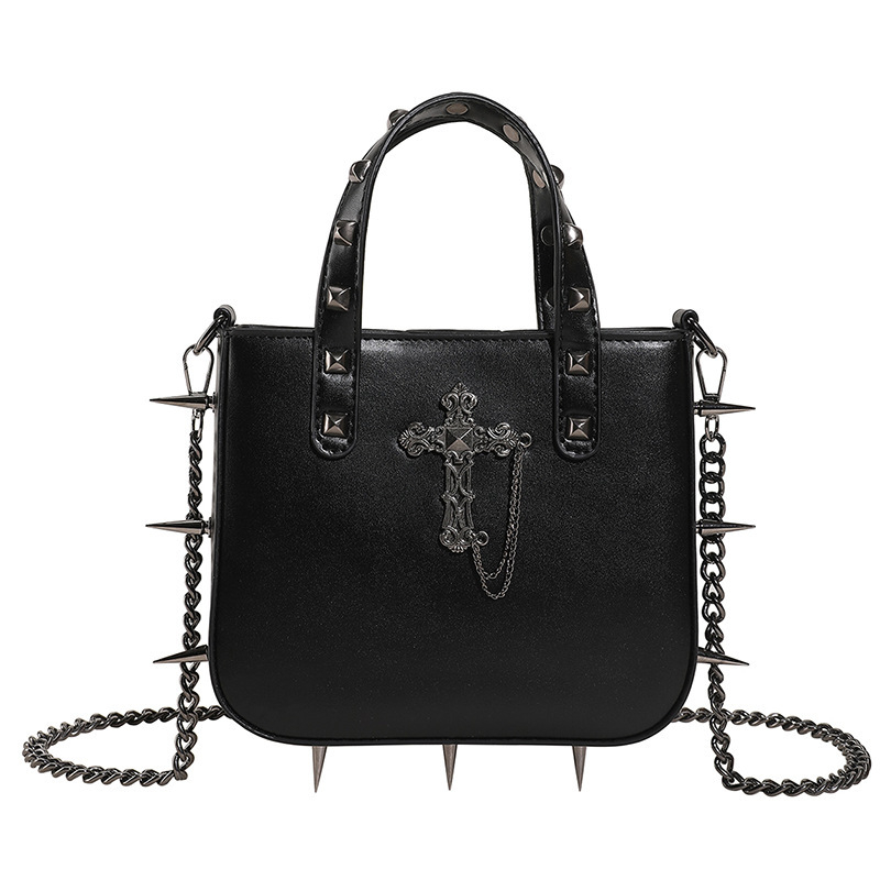 Ženska torba u gotičkom stilu sa zakovicama, dekorom lubanje i križa, crossbody torba