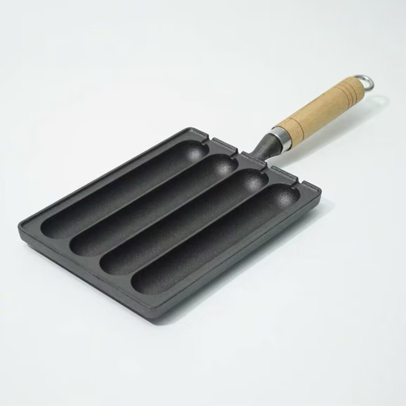 Tigaie grill din fontă pentru cârnați – pătrată, 0,9 kg, fără strat; pentru cârnați, prăjituri din orez, kebab de miel și alimente cu gluten