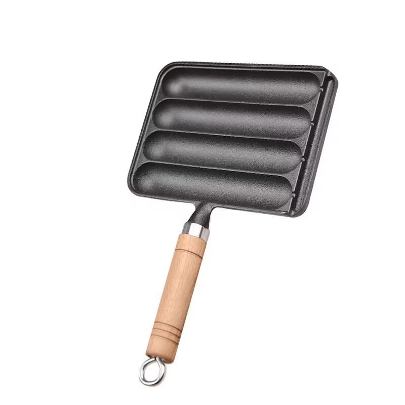 Tigaie grill din fontă pentru cârnați – pătrată, 0,9 kg, fără strat; pentru cârnați, prăjituri din orez, kebab de miel și alimente cu gluten