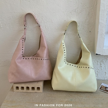 Τσάντα Tote με μαλακό δέρμα και μεταλλικά studs, κορεατικού στυλ, μεγάλη χωρητικότητα, γυναικεία καθημερινή τσάντα ώμου