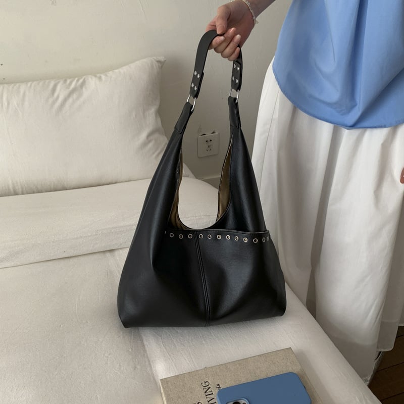 Τσάντα Tote με μαλακό δέρμα και μεταλλικά studs, κορεατικού στυλ, μεγάλη χωρητικότητα, γυναικεία καθημερινή τσάντα ώμου
