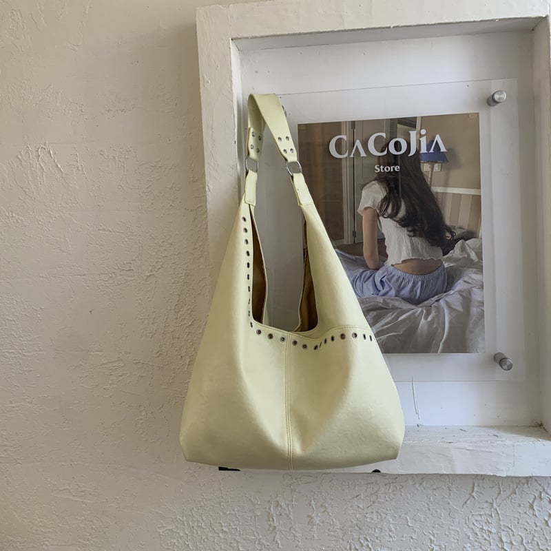 Τσάντα Tote με μαλακό δέρμα και μεταλλικά studs, κορεατικού στυλ, μεγάλη χωρητικότητα, γυναικεία καθημερινή τσάντα ώμου