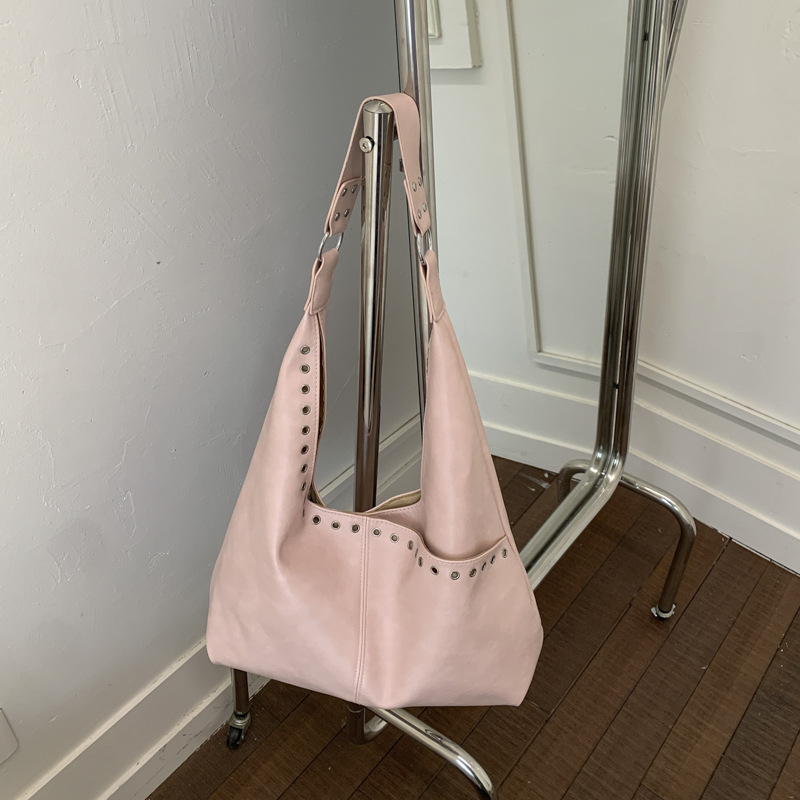 Τσάντα Tote με μαλακό δέρμα και μεταλλικά studs, κορεατικού στυλ, μεγάλη χωρητικότητα, γυναικεία καθημερινή τσάντα ώμου