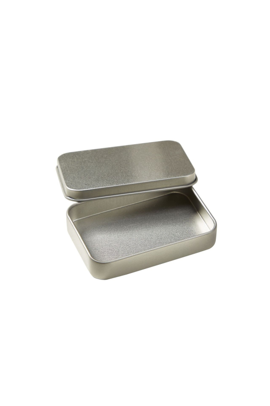 Cutie metalică dreptunghiulară cu fereastră pentru USB, card poștal, baterii și unghii false – cutie metalică cu inserție de burete.
